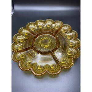 Tiara Sandwich Amber Glass Relish Tray